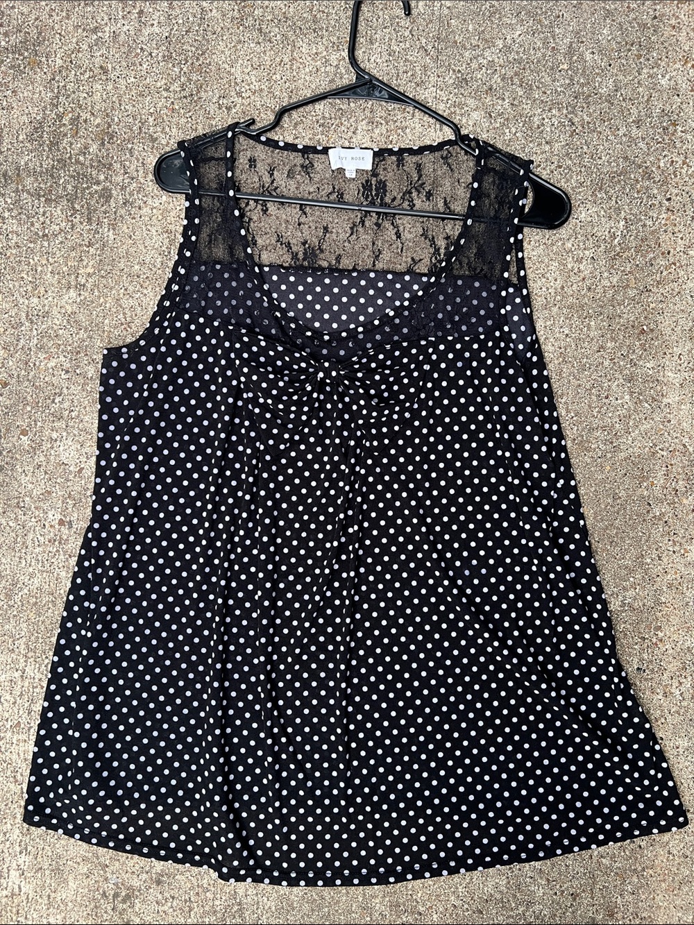 Polka Dot Lace Yoke Sleeveless Top - Black